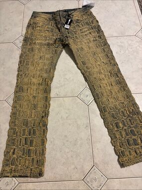Men's REHYPE Textured Jeans in Olive Brown OG Cube Style
